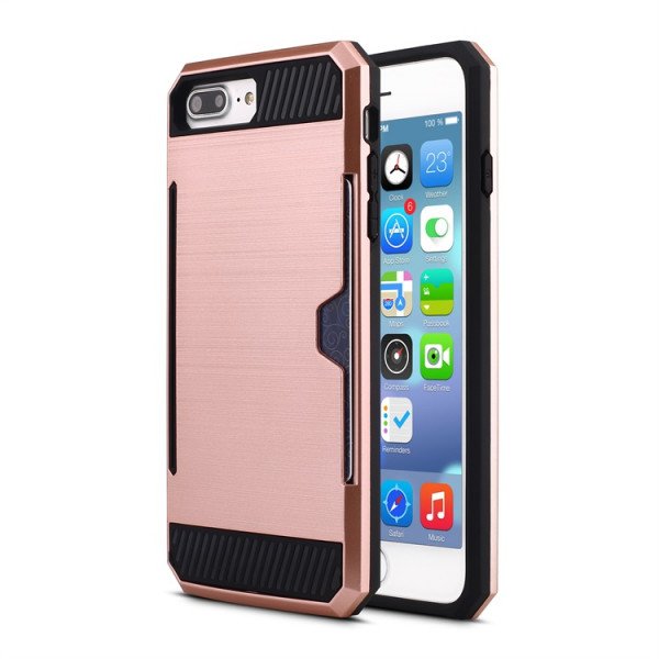 Wholesale iPhone 7 Plus Credit Card Armor Hybrid Case (Rose Gold)